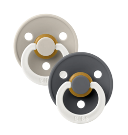 BIBS BIBS GLOW Original Natural Rubber Round Pacifier (2 Pack) | Sand | Iron