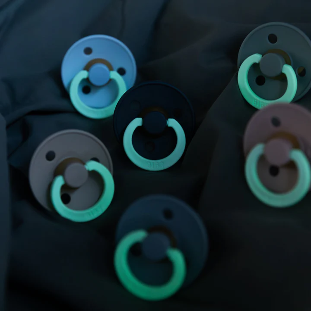 BIBS BIBS GLOW Original Natural Rubber Round Pacifier (2 Pack) | Blush | Woodchuck