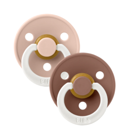BIBS BIBS GLOW Original Natural Rubber Round Pacifier (2 Pack) | Blush | Woodchuck