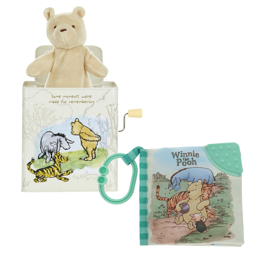 Kids Preferred Classic Winnie The Pooh Toy Bundle | Jack in the Box with Soft Sensory Book
