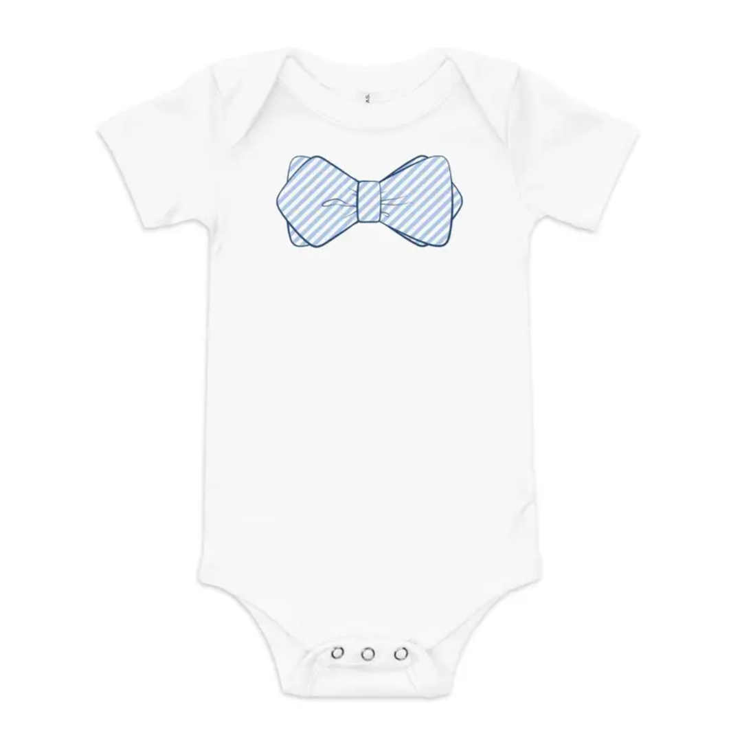 Little Hometown Blue Bowtie Cotton Onesie
