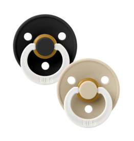 BIBS BIBS GLOW Original Natural Rubber Round Pacifier (2 Pack) | Black | Vanilla