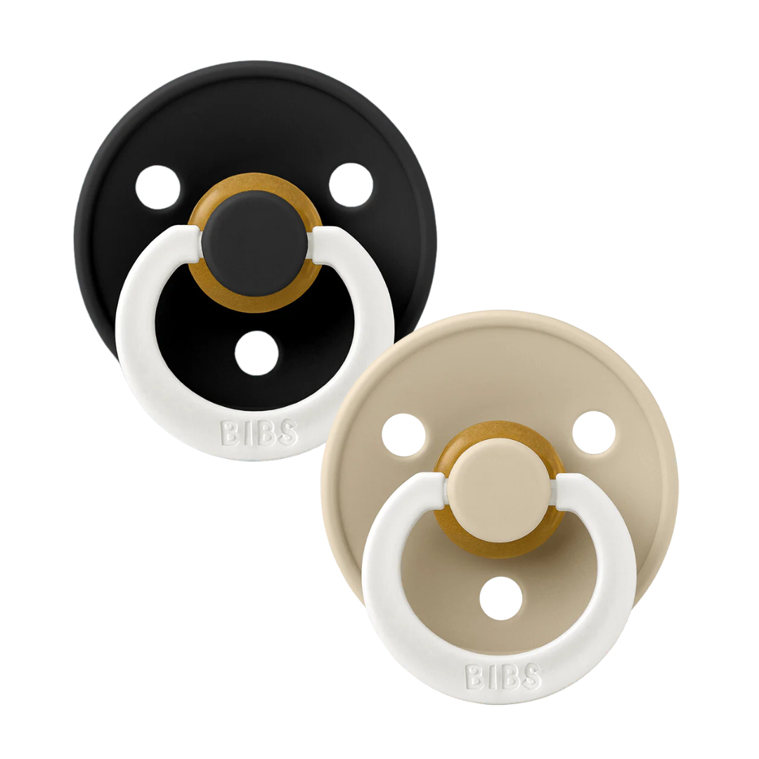 BIBS BIBS GLOW Original Natural Rubber Round Pacifier (2 Pack) | Black | Vanilla