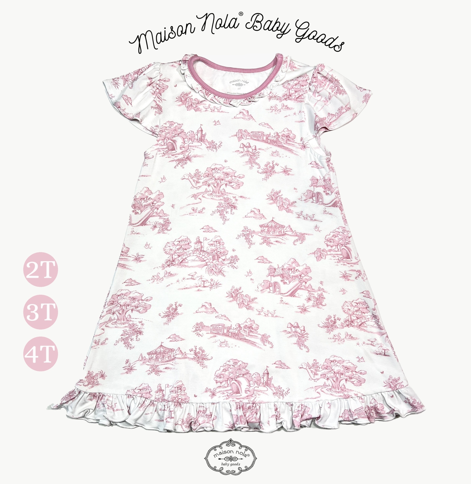 Maison Nola Storyland Toile Bamboo Little Girl Gown | Pink