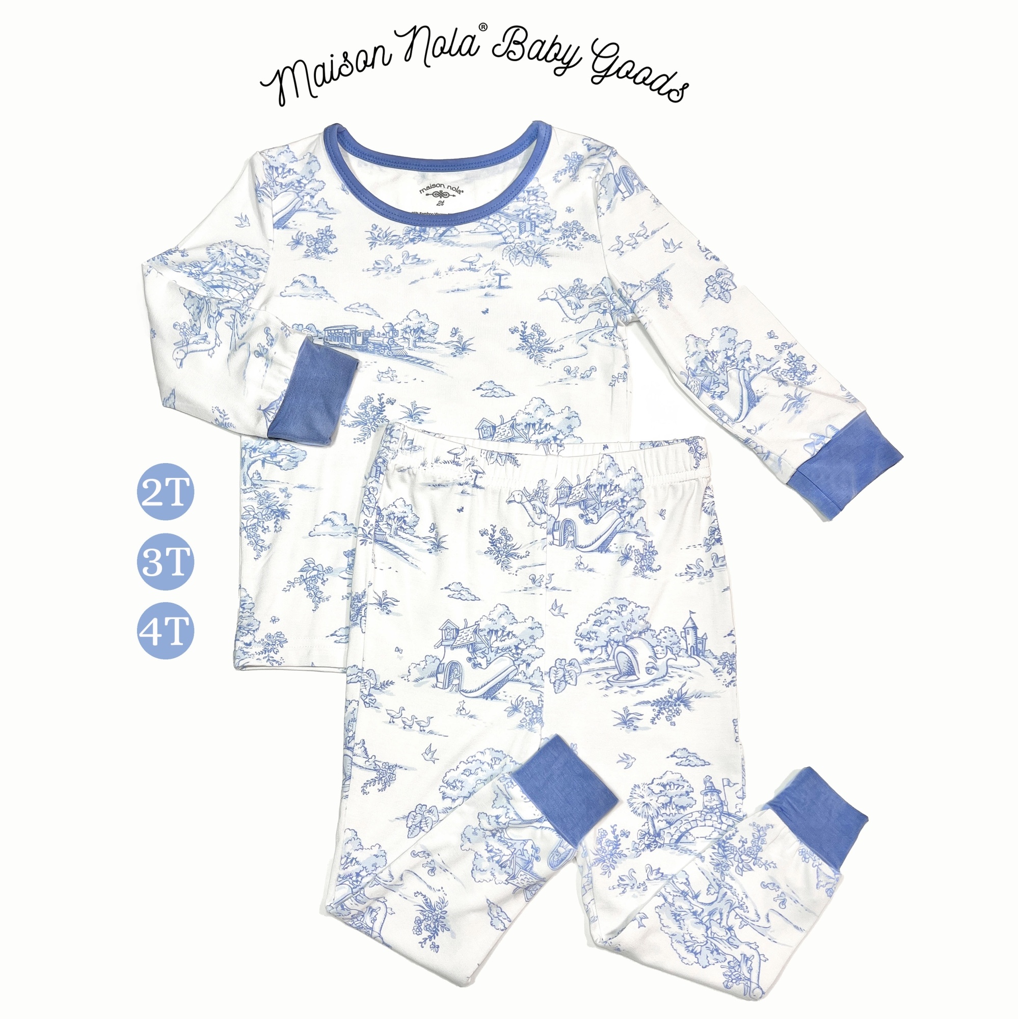 Maison Nola Storyland Toile Bamboo Toddler Pajama Set | Blue