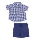 Angel Dear Navy Gingham Button Down Muslin Polo Set