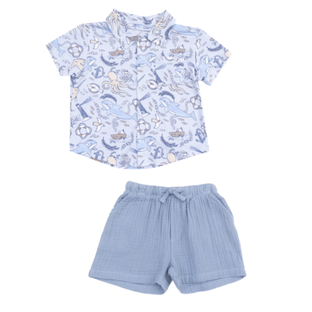 Angel Dear Nautical Notebook Button Down Bamboo Polo Set