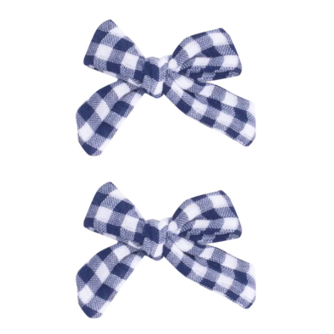 Angel Dear Navy Gingham 2 Pack Hair Bow w/ Clip