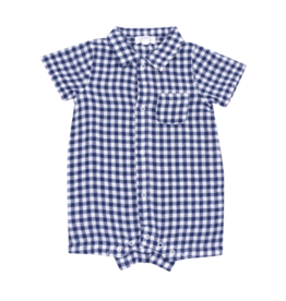 Angel Dear Navy Gingham Button Down Polo Shortie