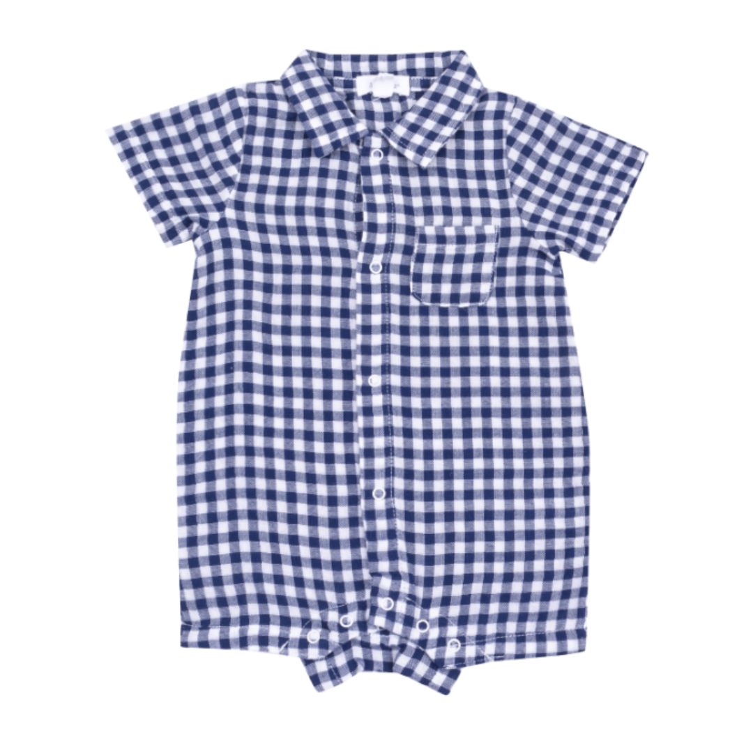 Angel Dear Navy Gingham Button Down Polo Shortie