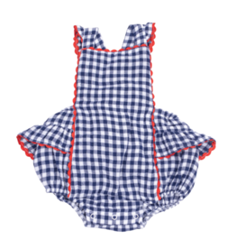 Angel Dear Navy Gingham Ric-Rac Ruffle Sunsuit