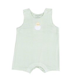 Angel Dear Mini Gingham Sleeveless Shortie Romper w/ Applique