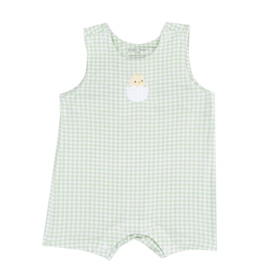 Angel Dear Mini Gingham Sleeveless Shorter Romper w/ Applique