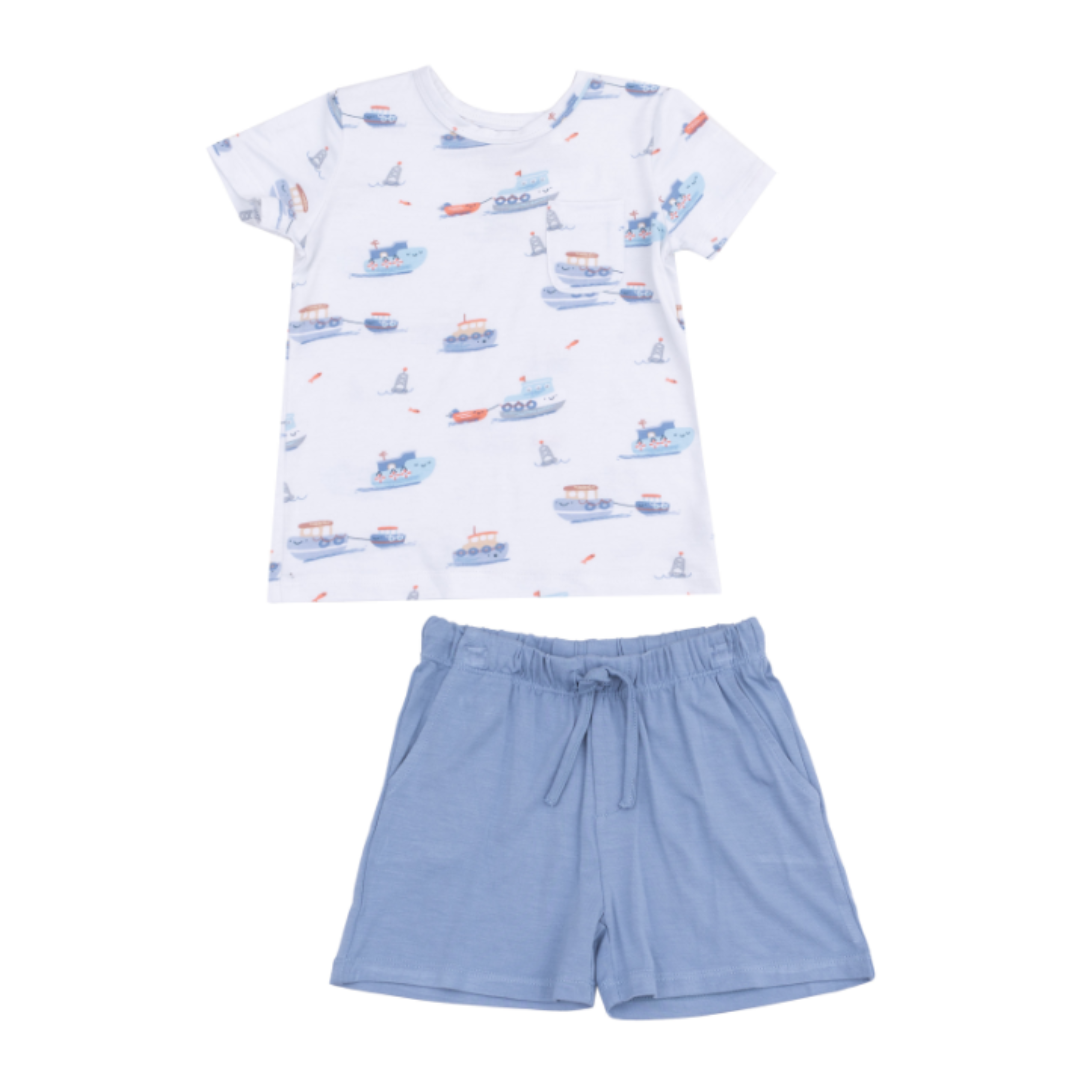 Angel Dear Bubbly Tugboats Crew Neck Tee & Short Set