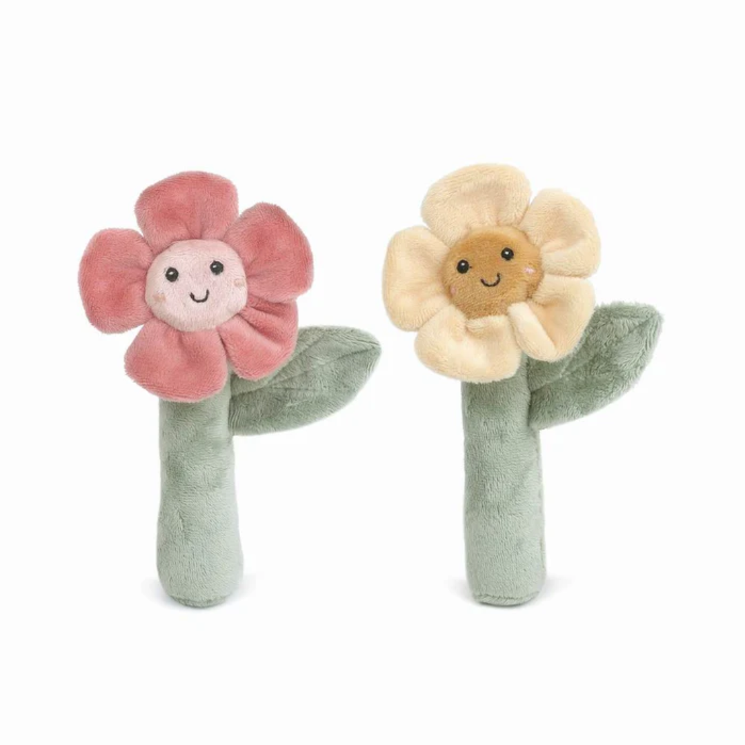 Mon Ami Plush Flower 2-Piece Baby Rattle Set