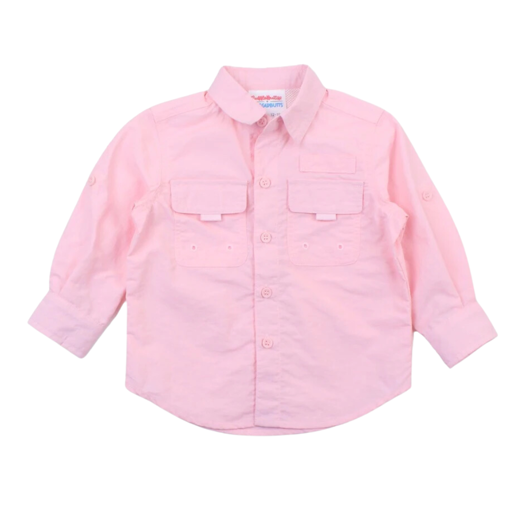 RuffleButts Pink Sun Protective Button Down Shirt