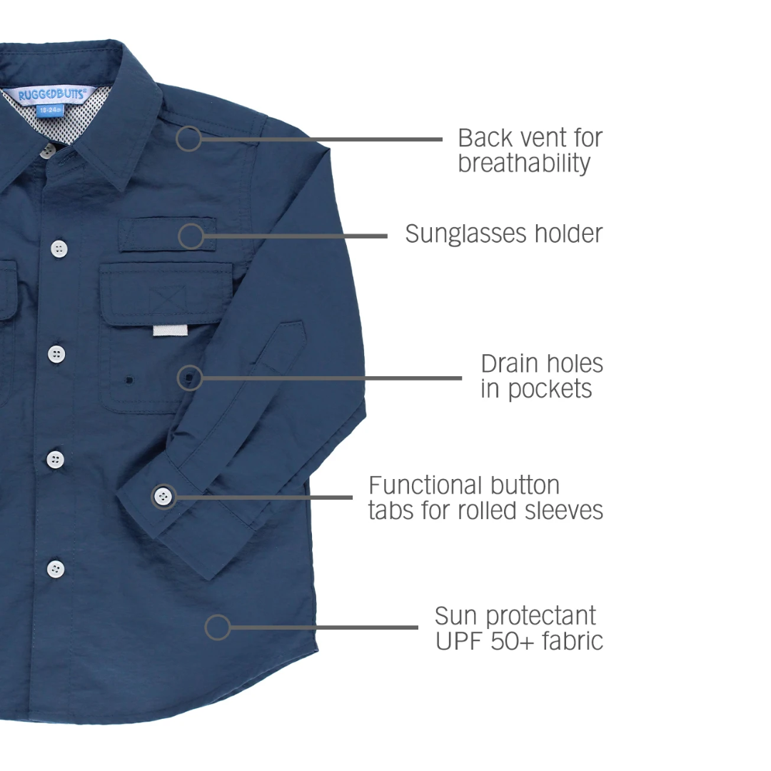 RuffleButts Navy Sun Protective Button Down Shirt