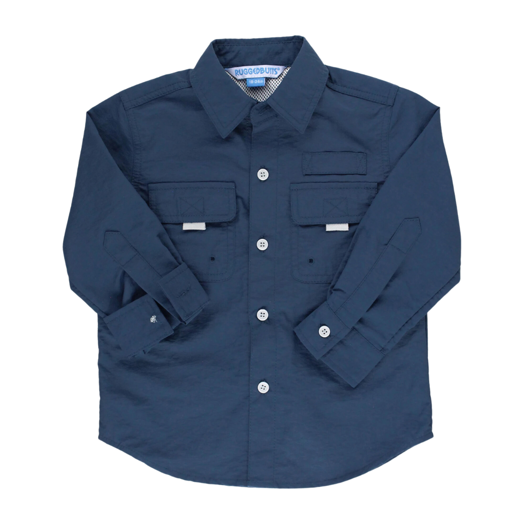RuffleButts Navy Sun Protective Button Down Shirt