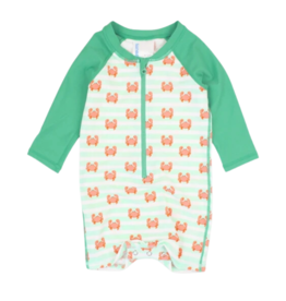RuffleButts Crabby Cove Long Sleeve One Piece Rash Guard