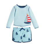 Mud Pie Sailboat Rash Guard & Swim Trunks