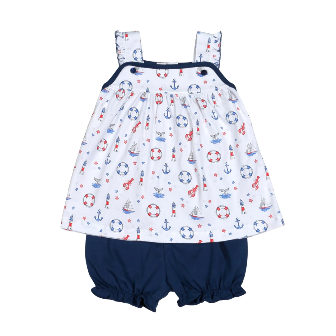 Baby Loren Ahoy Sailor Pima Bloomer Set - Girl