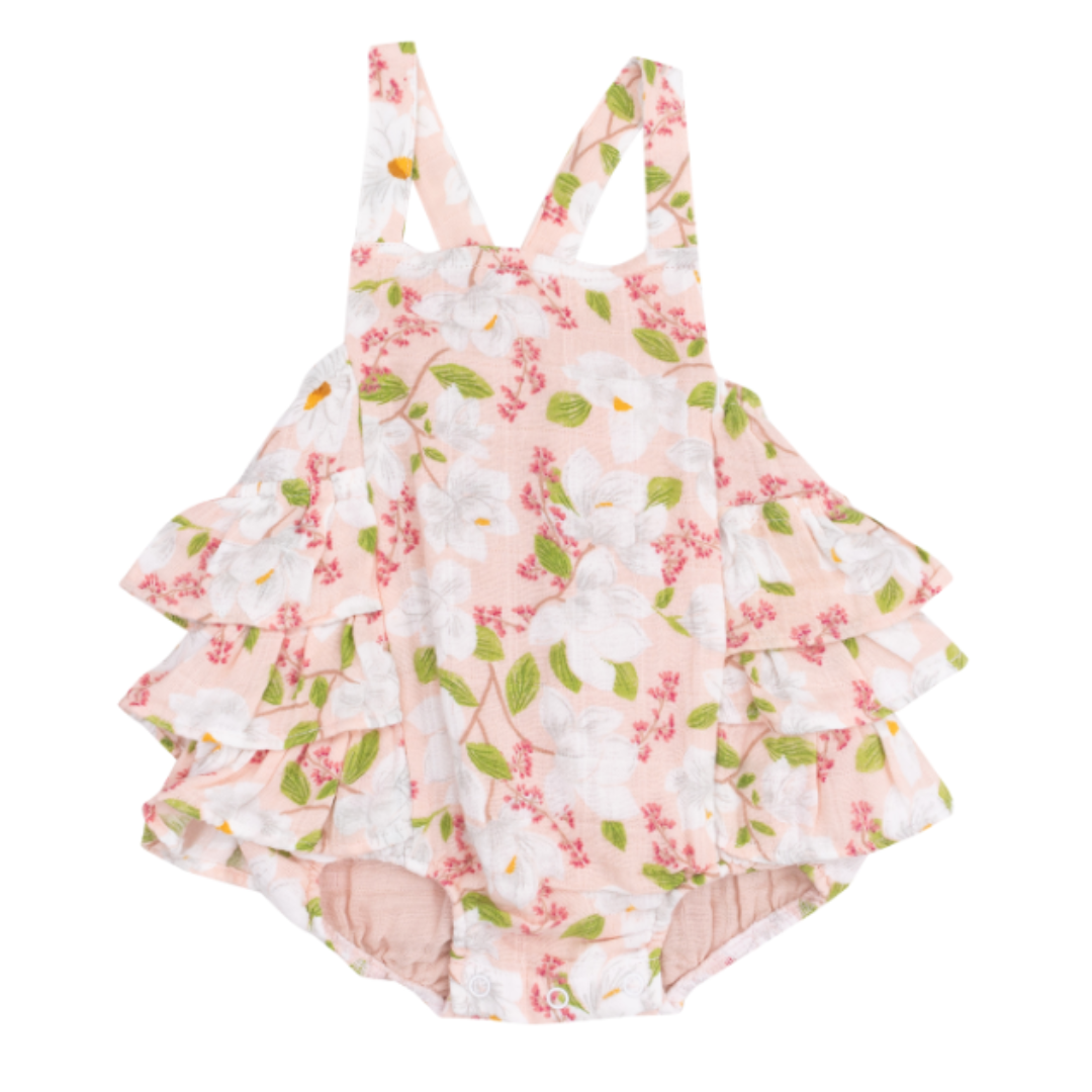 Angel Dear Magnolias Ruffle Sunsuit