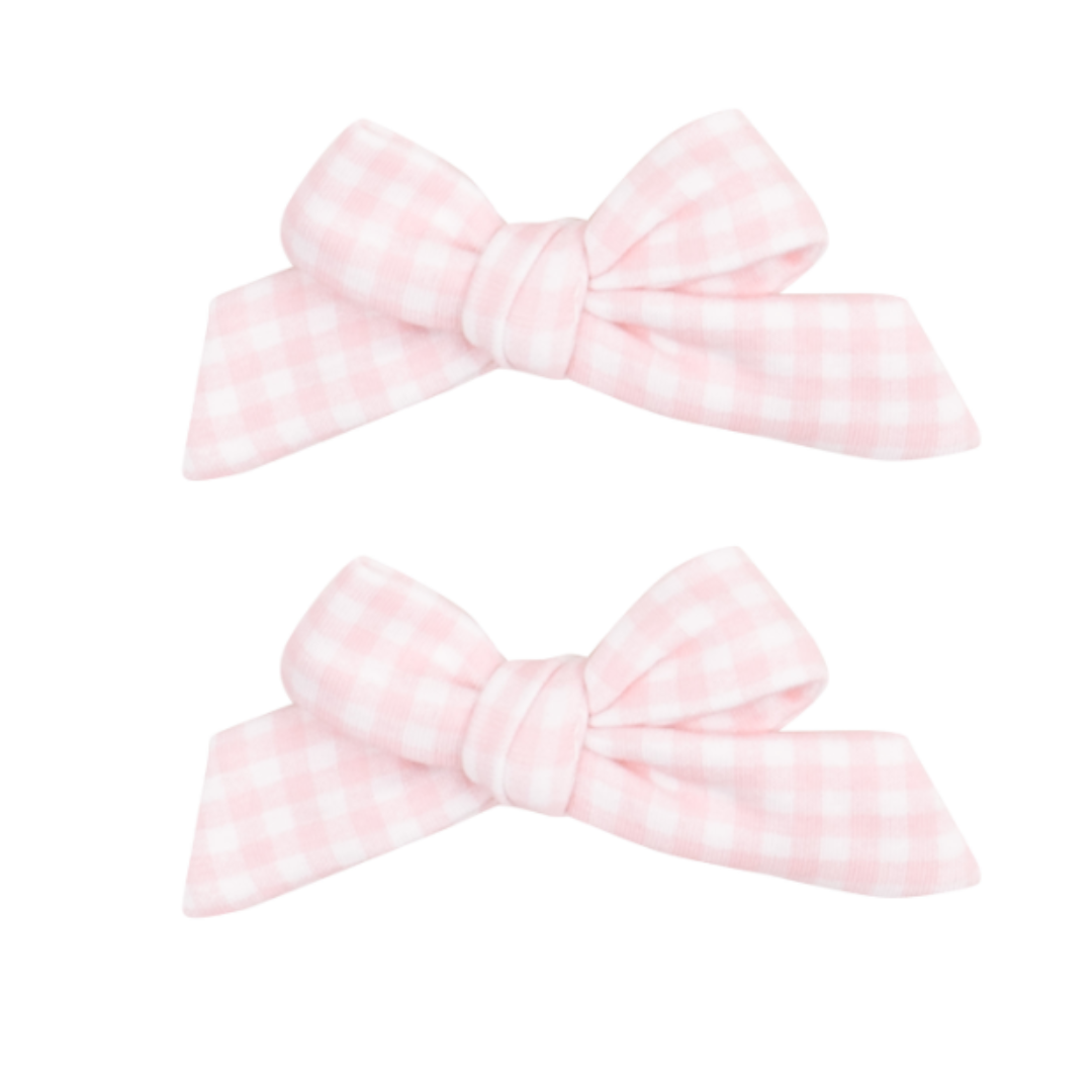 Angel Dear Mini Gingham Pink Golf 2 Pack Hair Bow w/ Clip