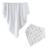 Nola Tawk Fleur De Bleu Organic Cotton Muslin Quilt and Bib | Louisiana Baby Gift Bundle