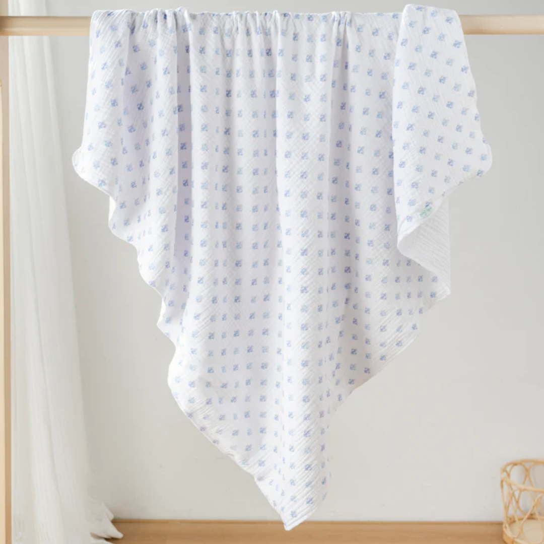 Nola Tawk Fleur De Bleu Organic Cotton Muslin Quilt and Bib | Louisiana Baby Gift Bundle