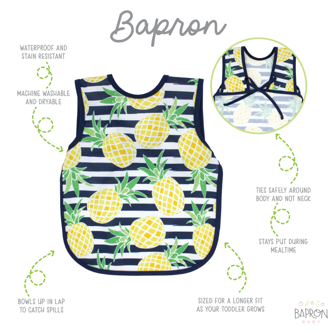 BapronBaby Bapron Bib Apron | Toddler (6m-3T) | Summer Stripes Pineapple