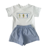Lulu Bebe Fish Smock Tee & Blue Gingham Short Set