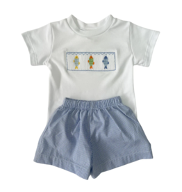 Lulu Bebe Fish Smock Tee & Blue Gingham Short Set