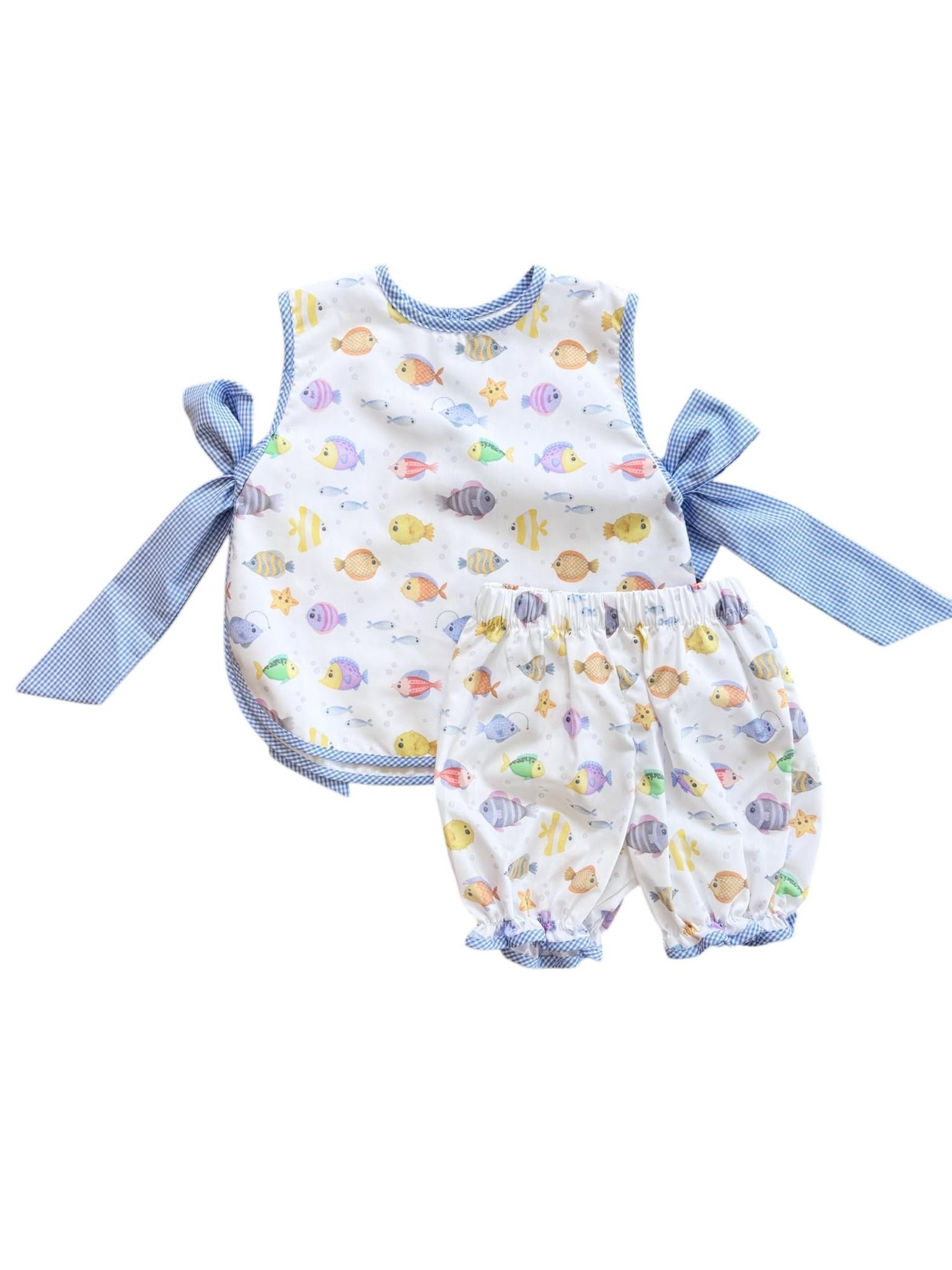 Lulu Bebe Fishy Bow Trim Bib & Bloomer Set - Girl