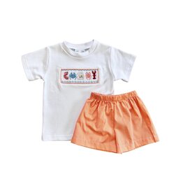 Lulu Bebe Sea Smock Tee & Coral Gingham Short Set