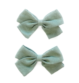 Baby Wisp Emma Fabric Bows- Pigtail Bows |  Alligator Pinch Clip Sage