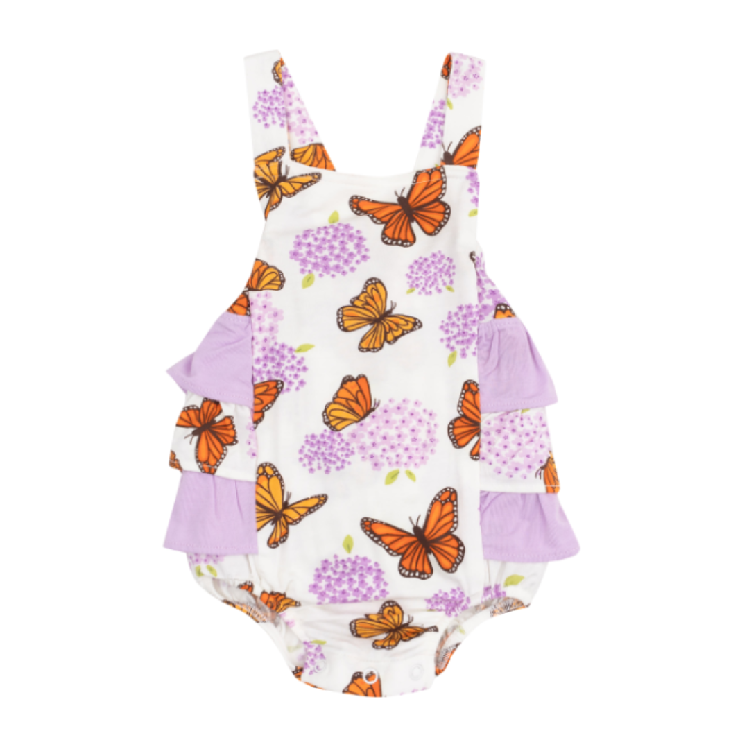 Angel Dear Monarch Butterflies & Milkweed Ruffle Sunsuit