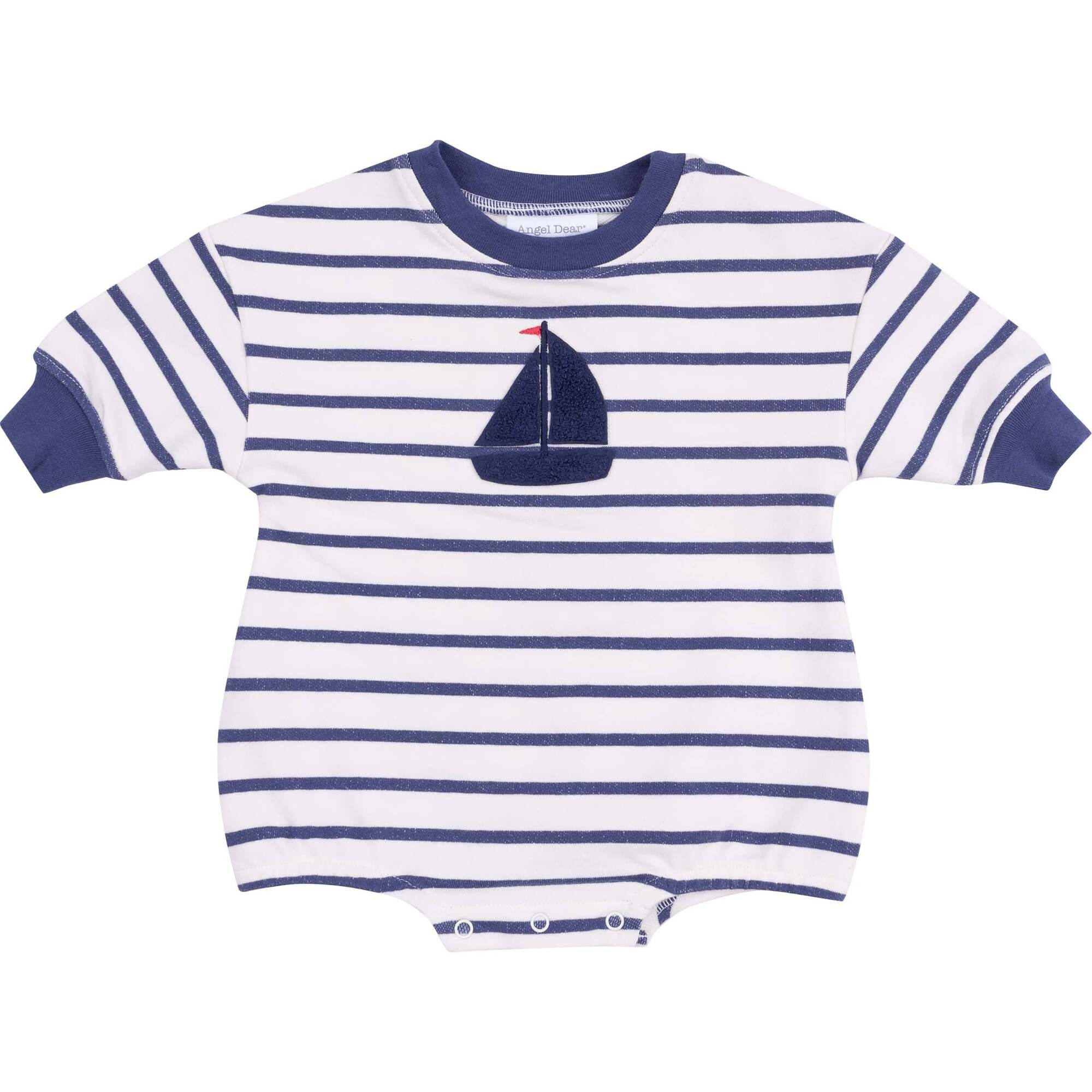 Angel Dear Navy Stripe French Terry Sweatshirt Bubble | Blue Sailboat