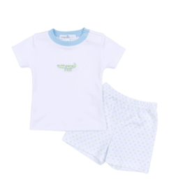 Magnolia Baby Alligator Pie Blue Pima Embroidered Short Set