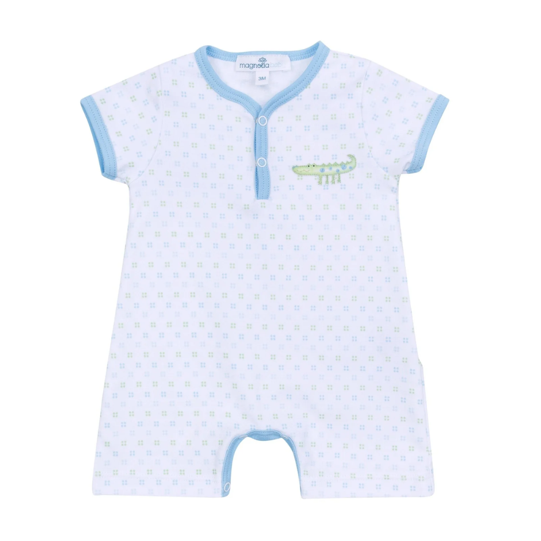 Magnolia Baby Alligator Pie Blue Pima Short Playsuit