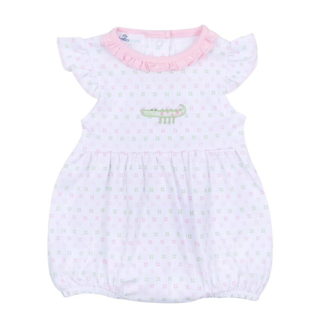 Magnolia Baby Alligator Pie Pink Pima Embroidered Flutters Bubble
