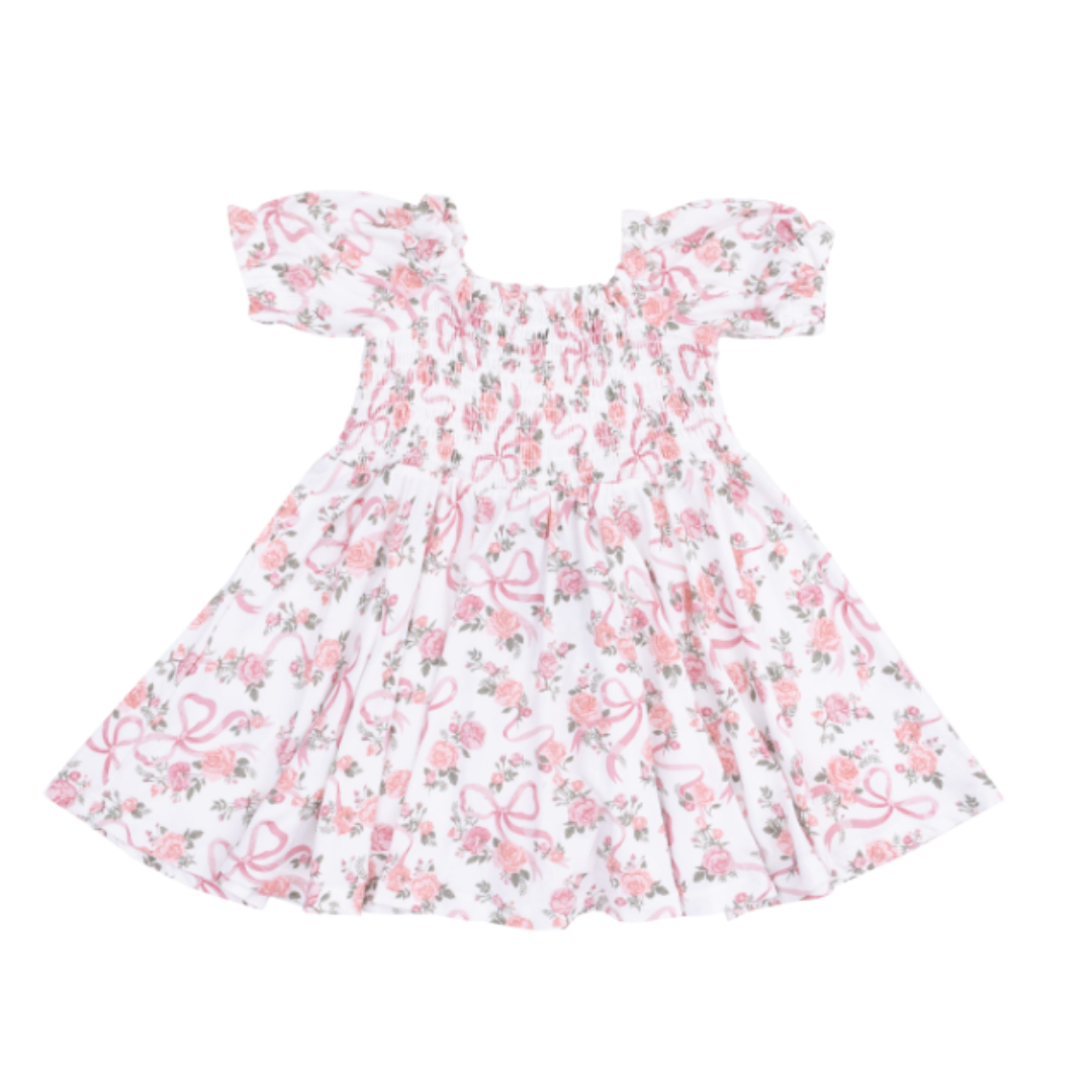 Angel Dear Ribbons & Flowers Puff Sleeve Smocked Dress