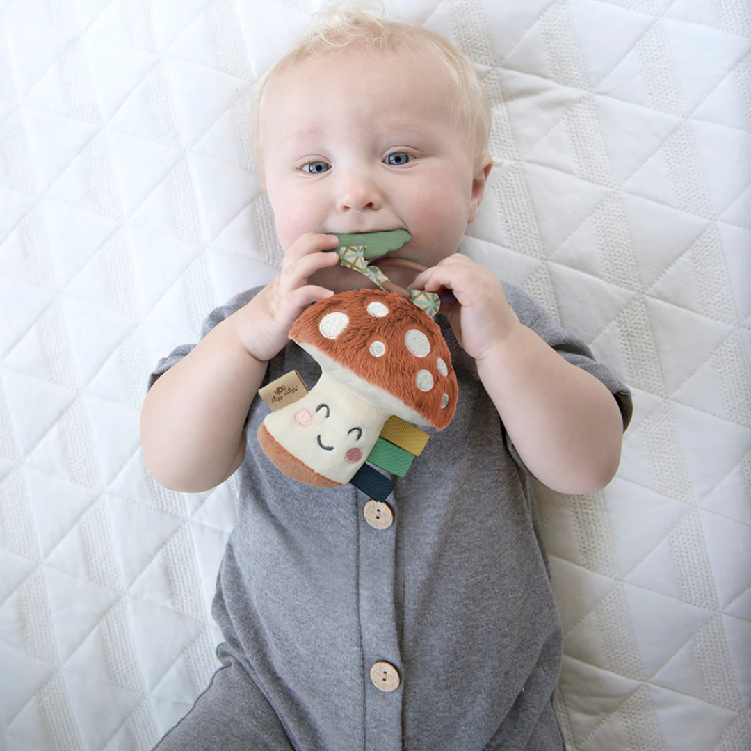 Itzy Ritzy Itzy Pal Natural Plush Teether Sensory Travel Toy | Mushroom