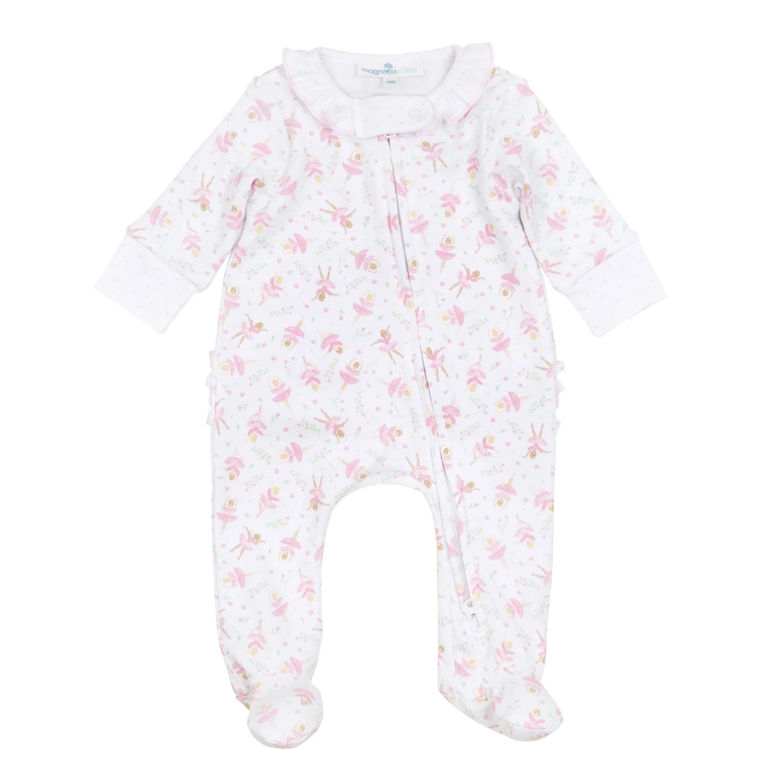 Magnolia Baby Twinkle Toes Pink Printed Zipper Footie