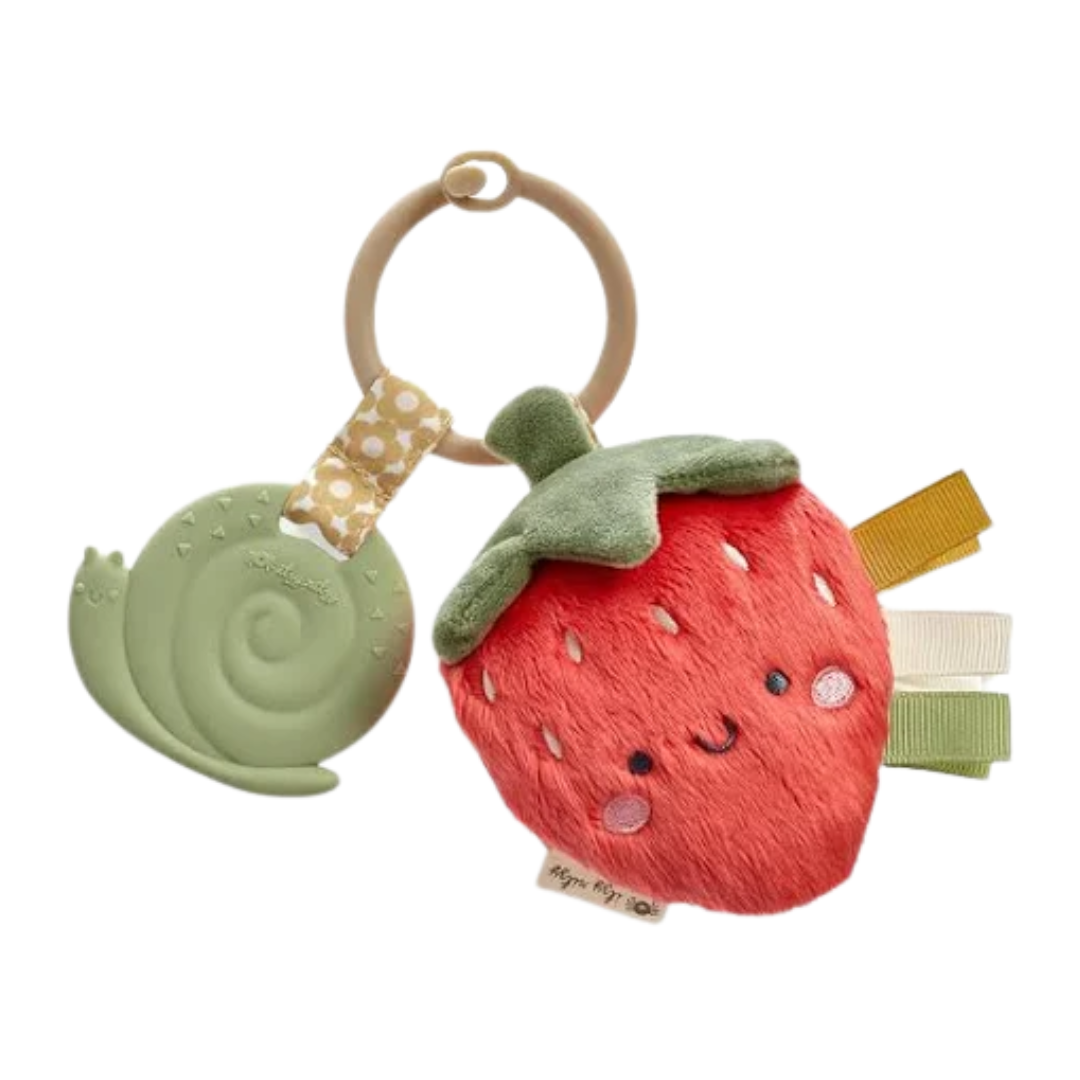 Itzy Ritzy Itzy Pal Natural Plush Teether Sensory Travel Toy | Strawberry