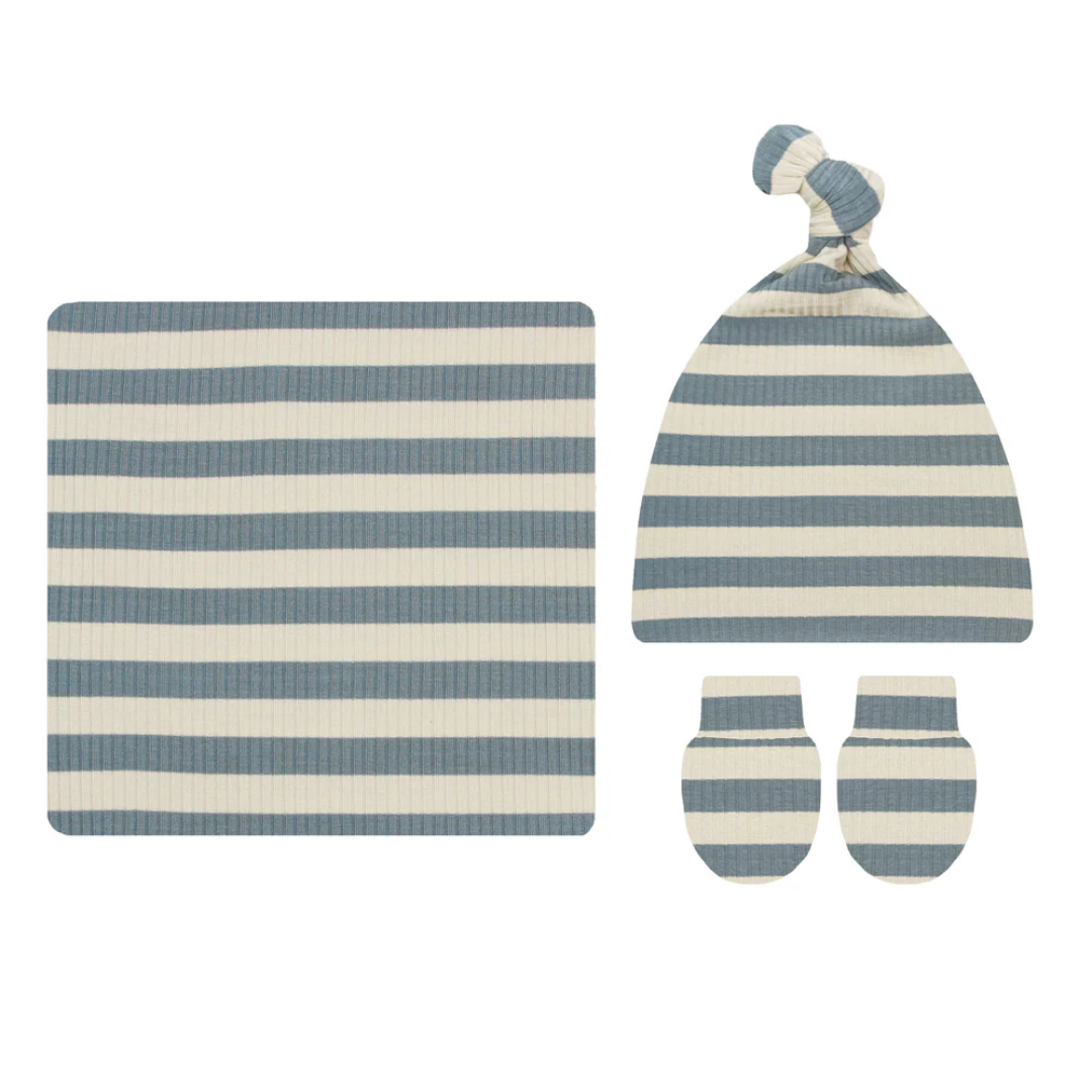 Lou Lou and Company Lincoln RIbbed Newborn Hat|Swaddle|Mitt Bundle