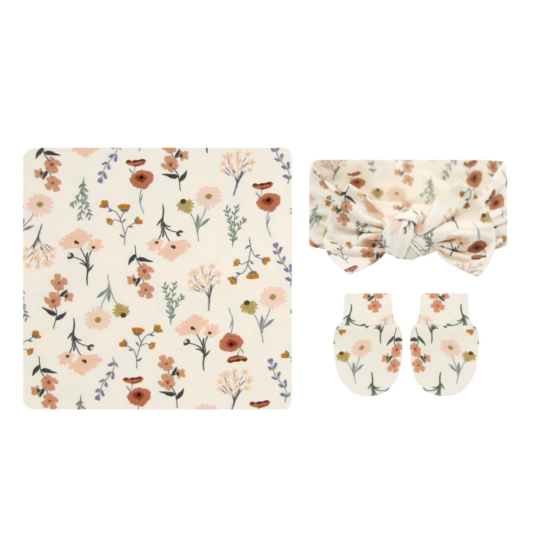Lou Lou and Company Rachel Newborn Headband|Swaddle|Mitt Bundle