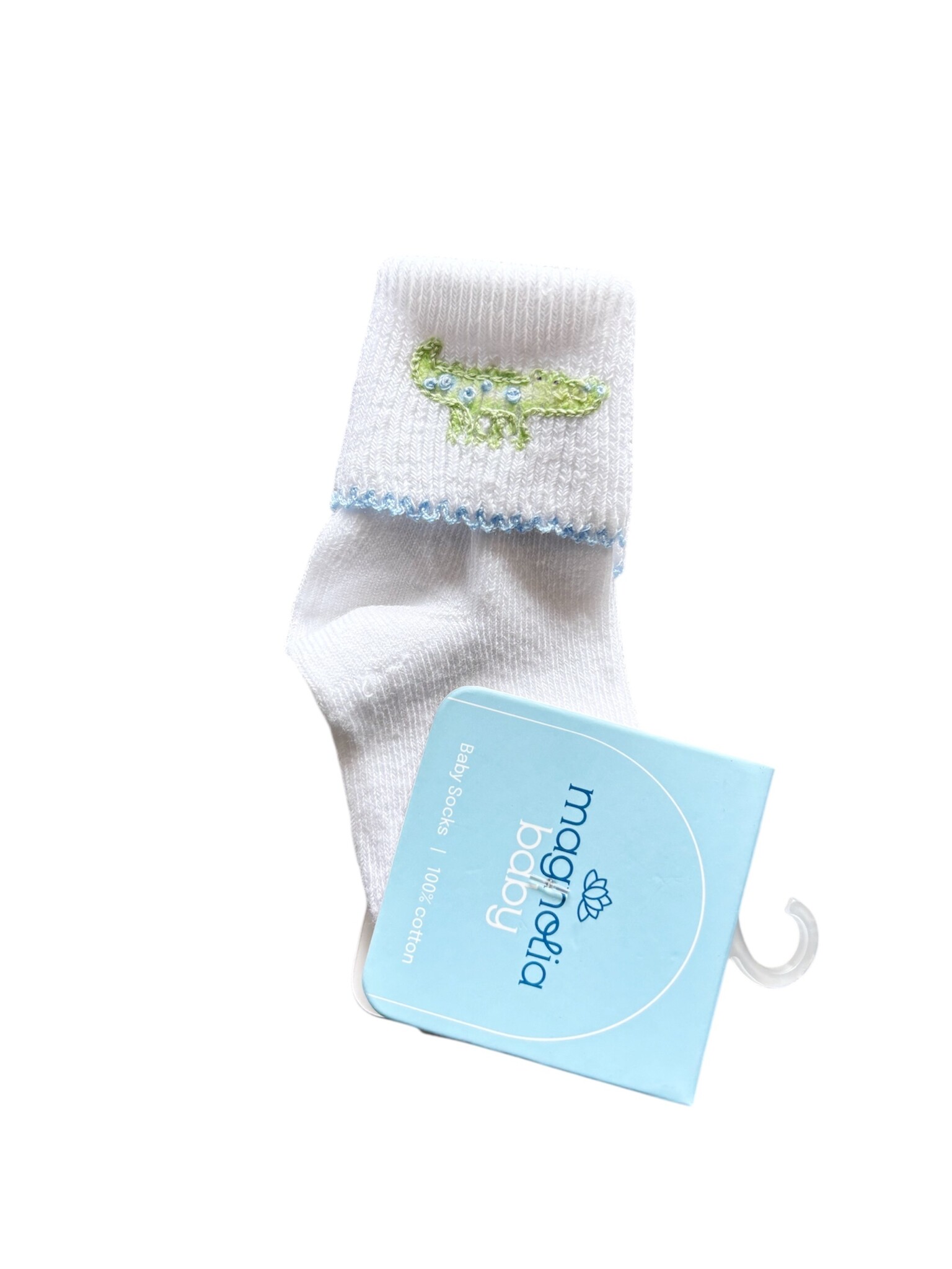 Magnolia Baby Alligator Pie Blue Pima Embroidered Socks