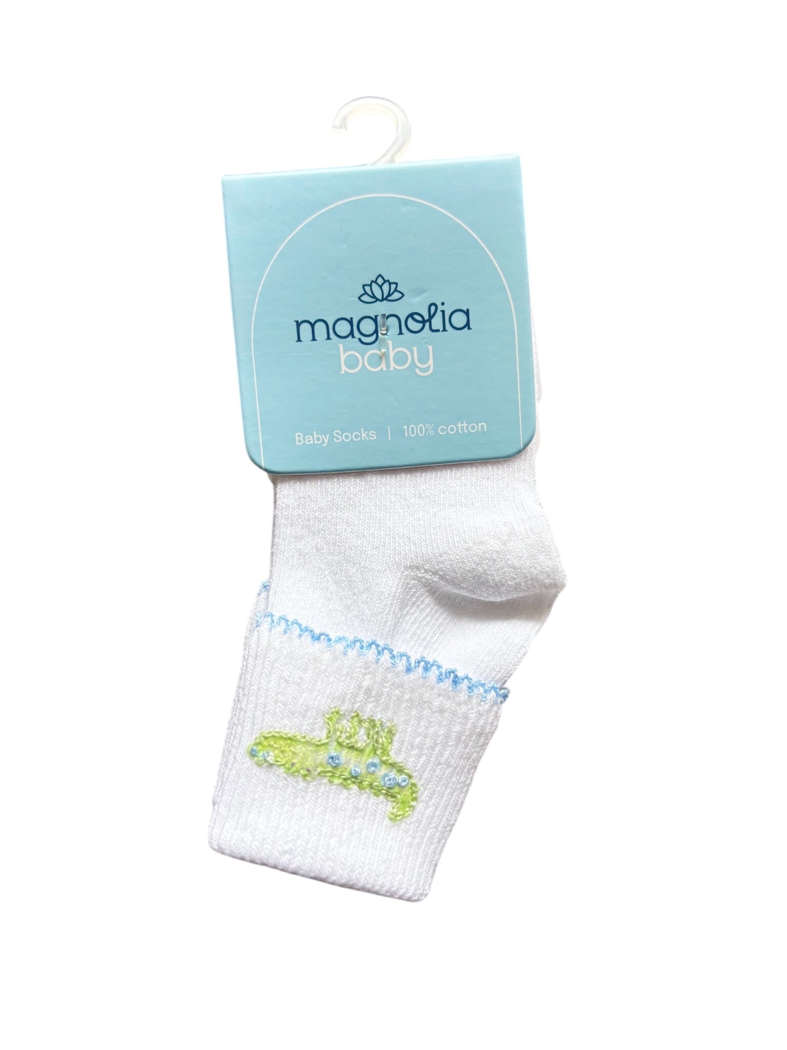 Magnolia Baby Alligator Pie Blue Pima Embroidered Socks