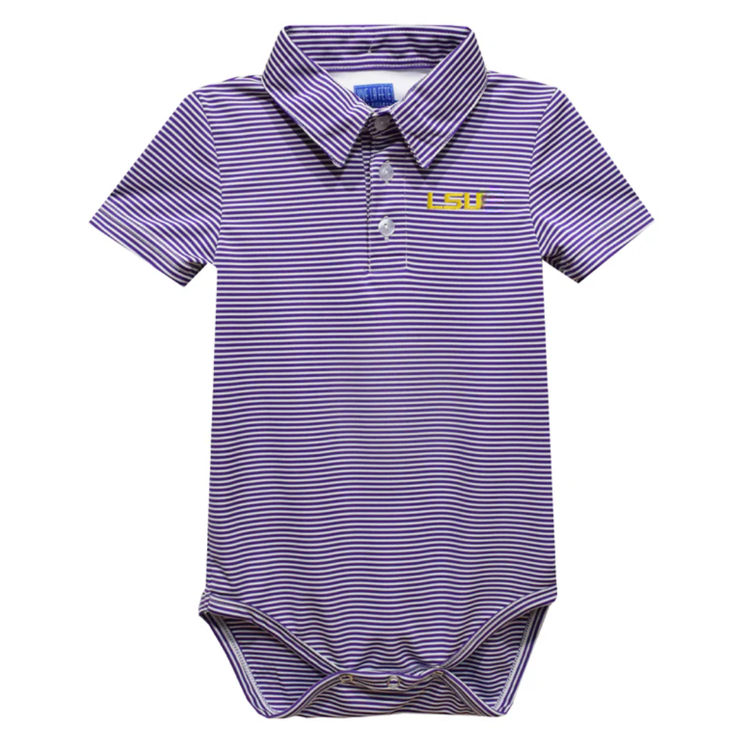 Vive La Fete Inc Stripe Polo Onesie | LSU Tigers