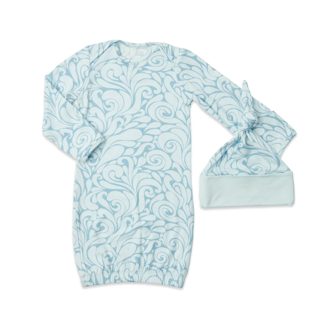Waves Anelise 5-Piece Mom and Baby Matching Gift Set | Adult Pajama Set Newborn Gown and Hat Set